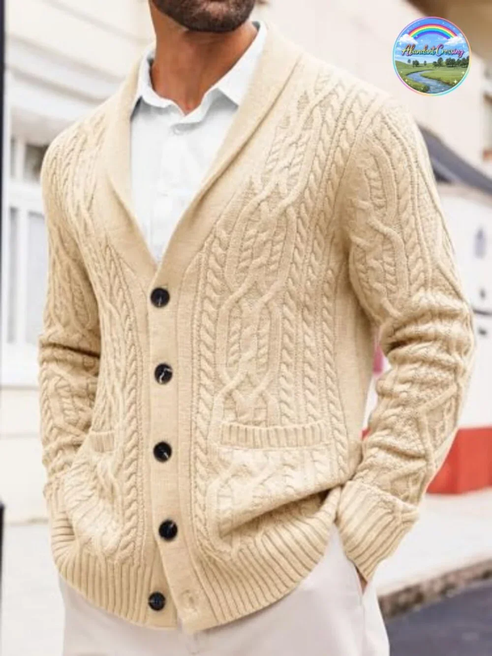 Shawl Collar Cable Knit Button Down Cardigan Sweater